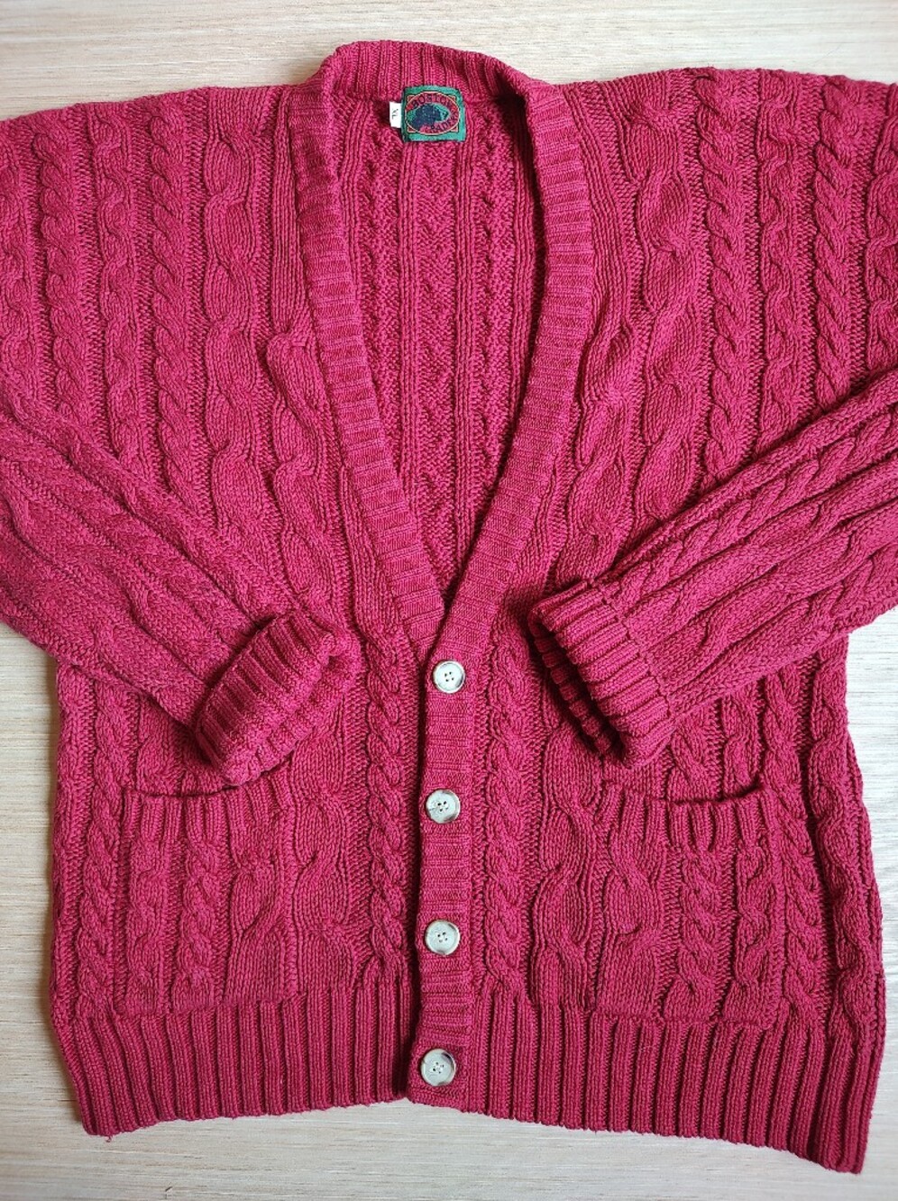 Boston Traders Cable Knit Chunky Cardigan Oversized Pockets Fisherman Red XL